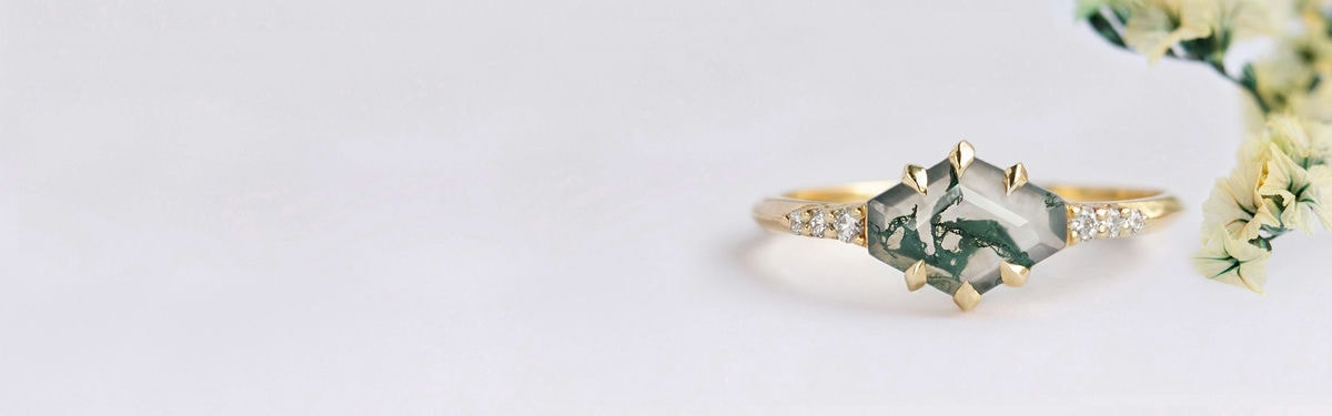Anillos de compromiso geométricos de ágata musgo populares