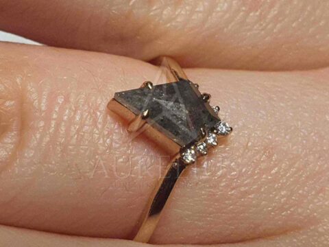 V-Shaped Kite Salt and Pepper Diamond Engagement Ring