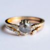 14k oro amarillo abierto anillo de diamantes de boda conjunto