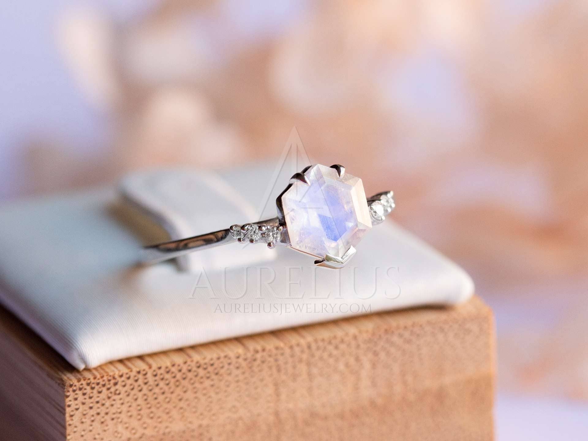Moonstone Engagement ring set white Gold, Pear shaped wedding ring wom –  HelloRing
