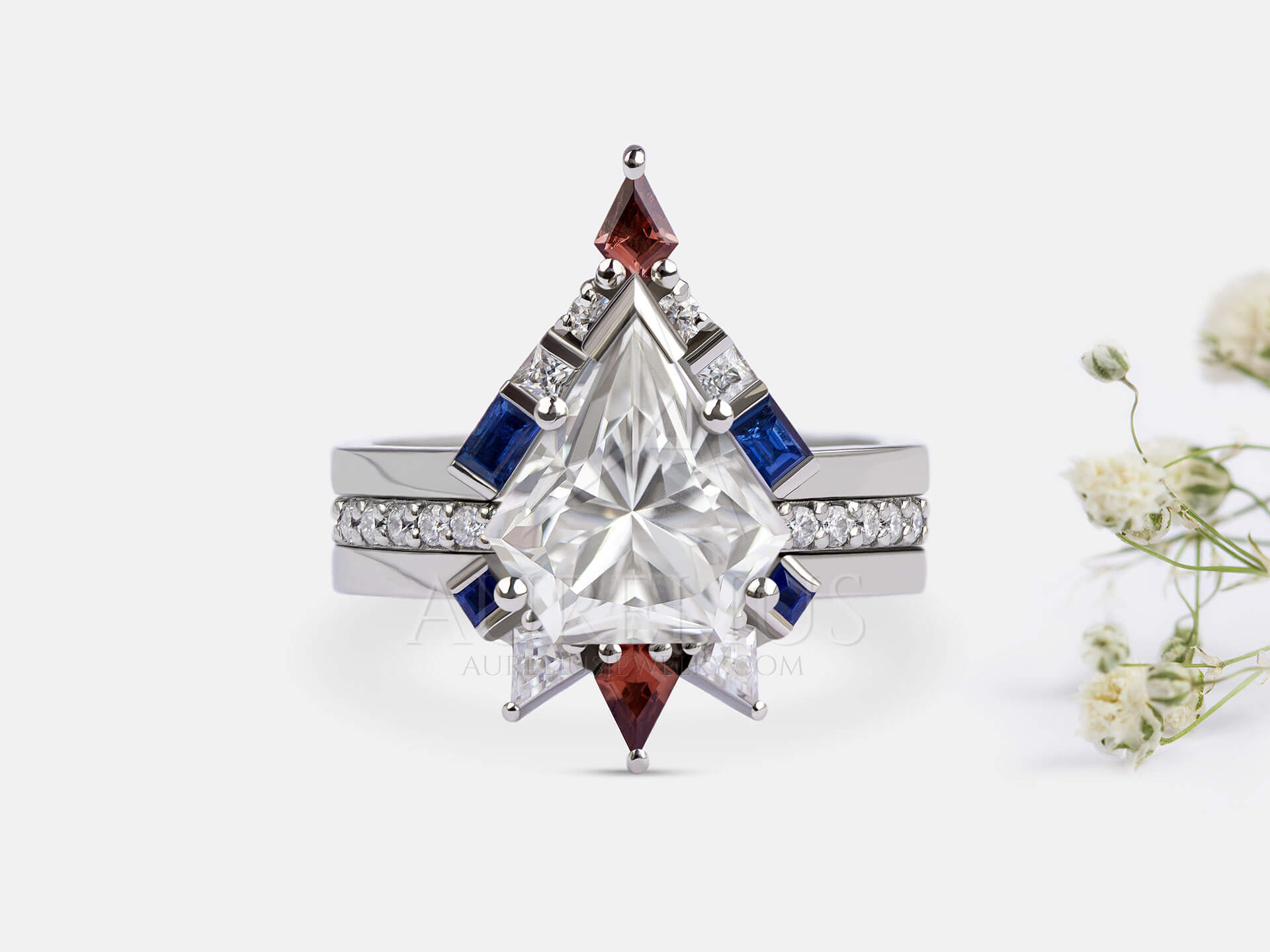 Moissanite Three Piece Engagement Ring - Lois