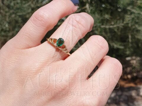 Oval Emerald and Peridot Engagement Ring