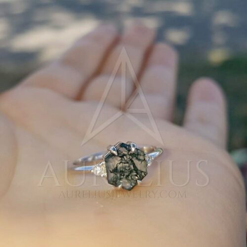 Verona Hexagon Moos Achat und Diamant Ring photo review