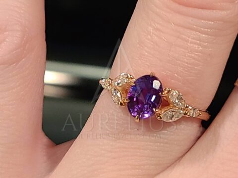 Oval Alexandrite and Diamond Engagement Ring