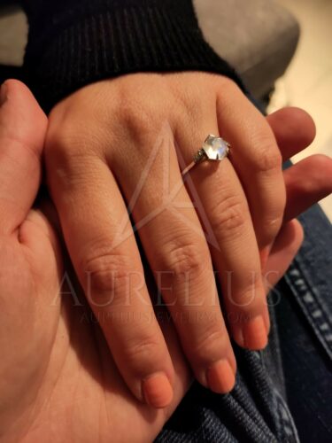 Hexagon Moonstone and Diamond Engagement Ring photo review