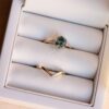 ágata musgo hexagonal anillo de compromiso de boda banda conjunto en caja de joyería