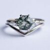 ágata musgo hexagonal marquise diamante conjunto de anillos