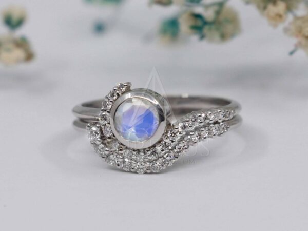 Buy 5mm Moonstone Engagement Ring Set White Gold Vintage Engagement Ring  Unique Diamond Prong Ring Wedding Bridal Set Anniversary Promise Ring  Online in India - Etsy