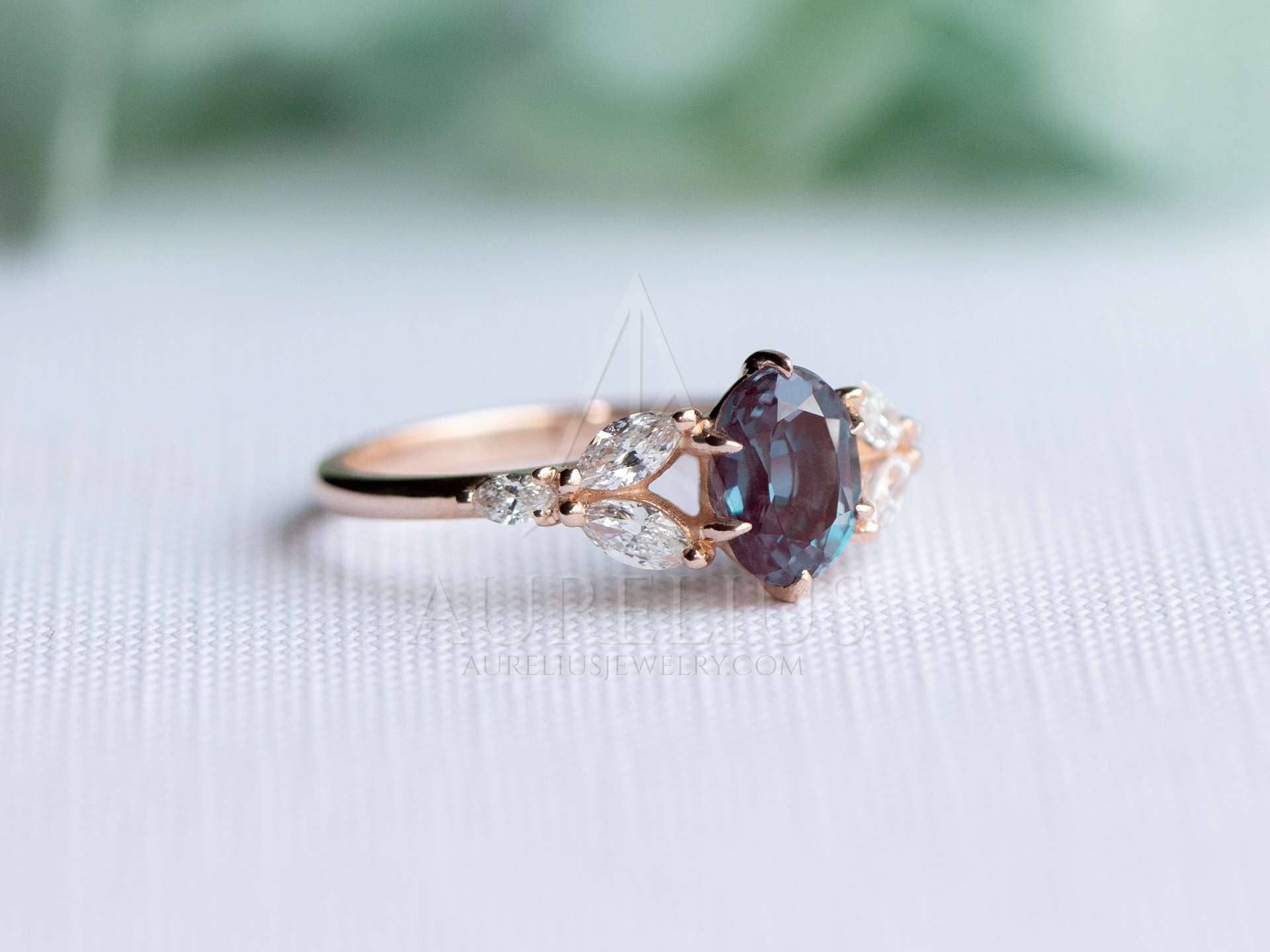 Oval Alexandrite and Diamond Engagement Ring - Aurelius Jewelry
