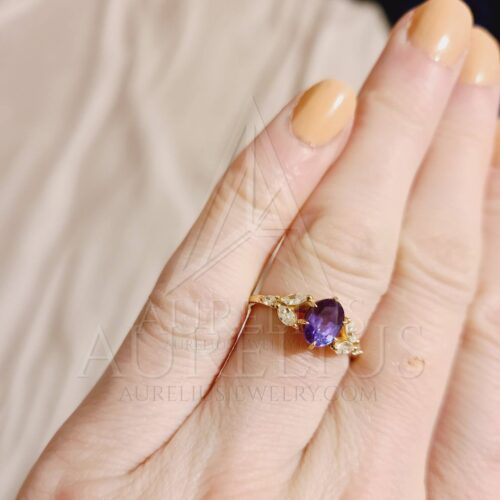 Bague de mariage Alexandrite ovale et Diamant marquise photo review