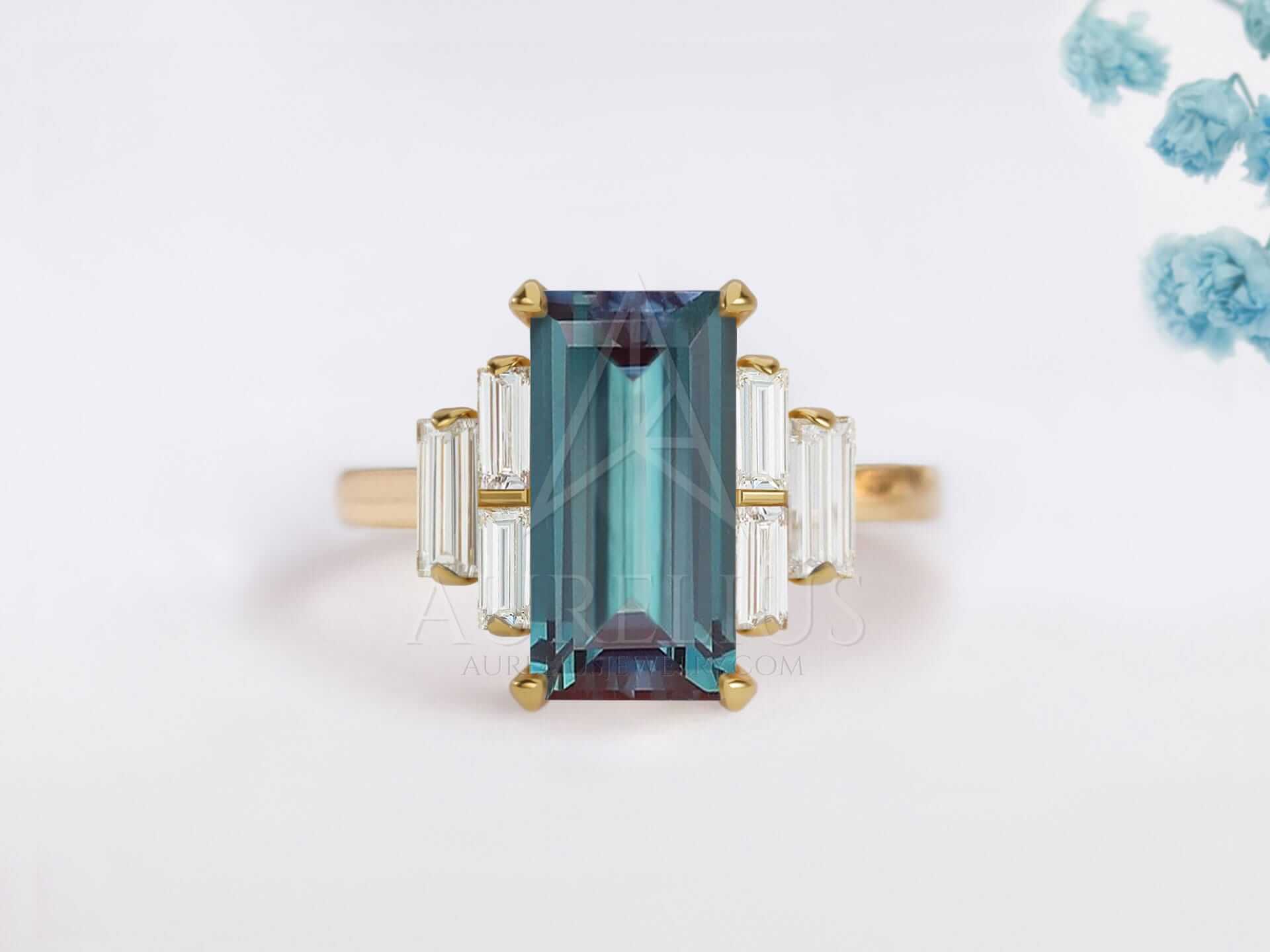 Alexandrite Baguette Engagement Ring - Alexa