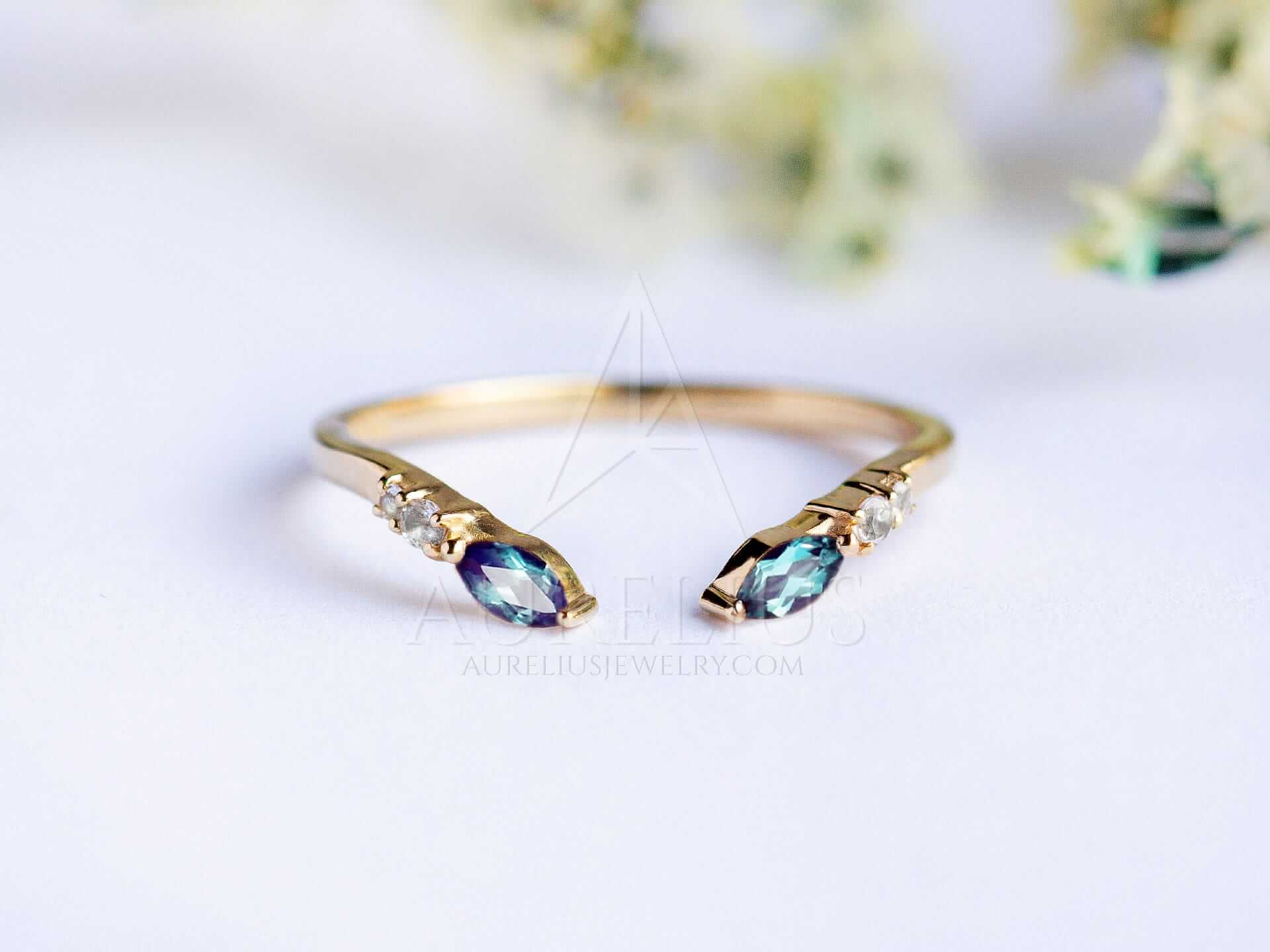 Alexandrite Wedding Ring Open Band - Aleora