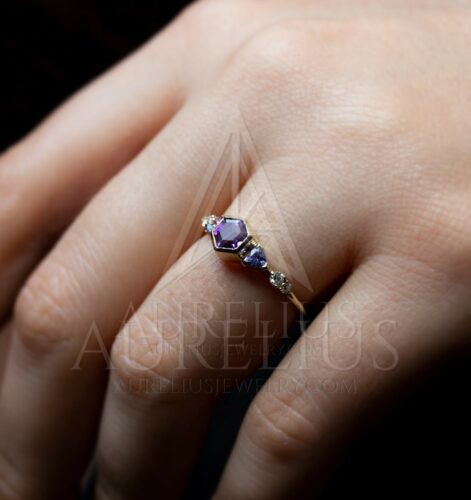 Victoria Hexagon Amethyst and Tanzanite Cluster Engagement Ring photo review