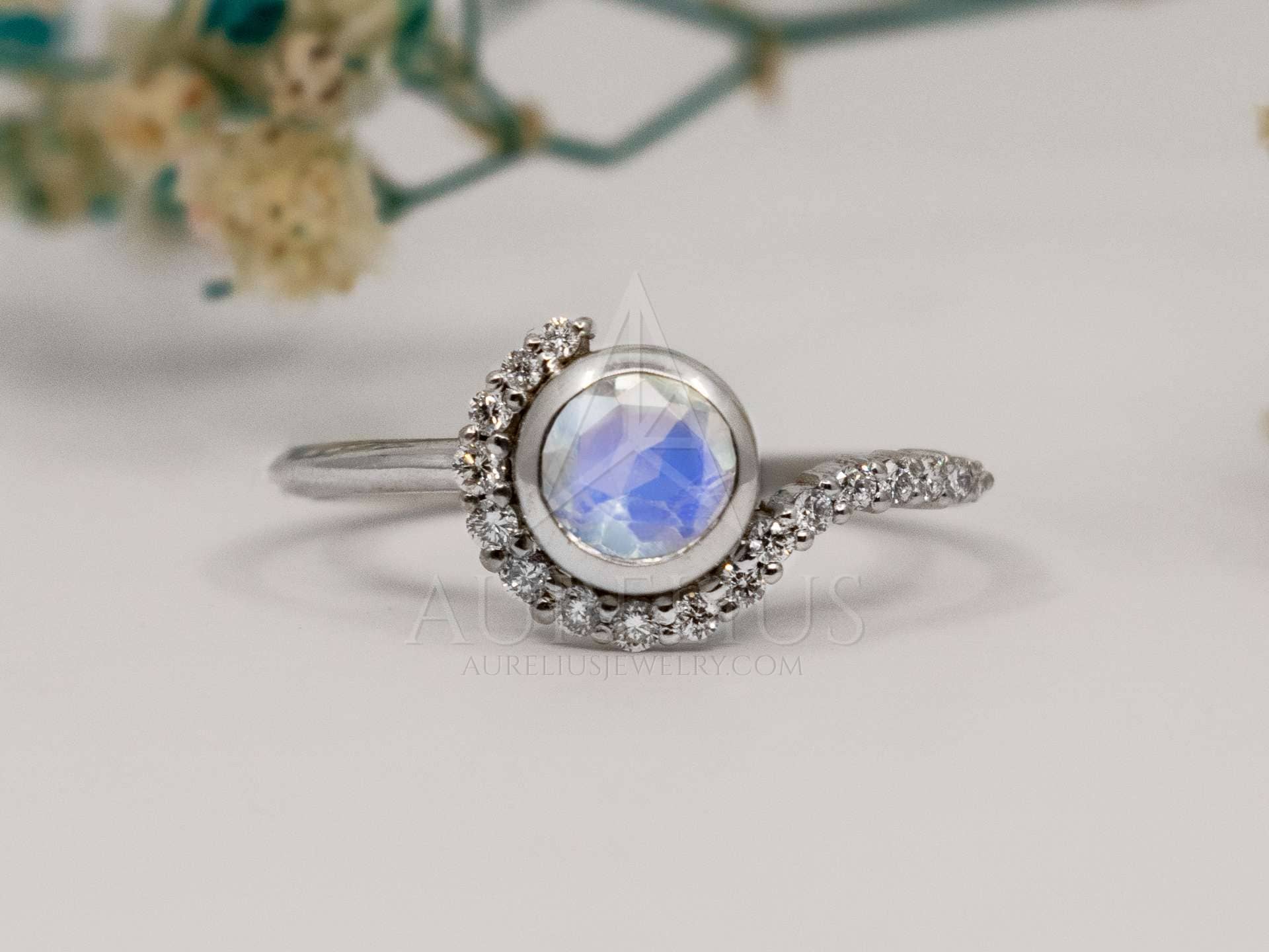 Air Element – Moonstone and Diamond Engagement Ring - Aurelius Jewelry