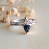 azul zafiro conjunto de anillos 18k oro blanco