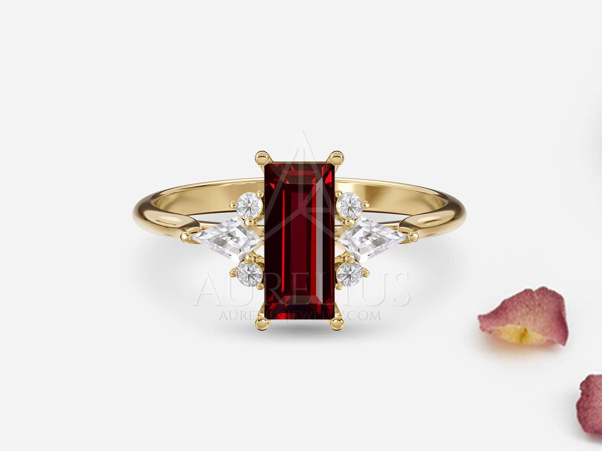 Baguette Cut Garnet Engagement Ring - Gaby