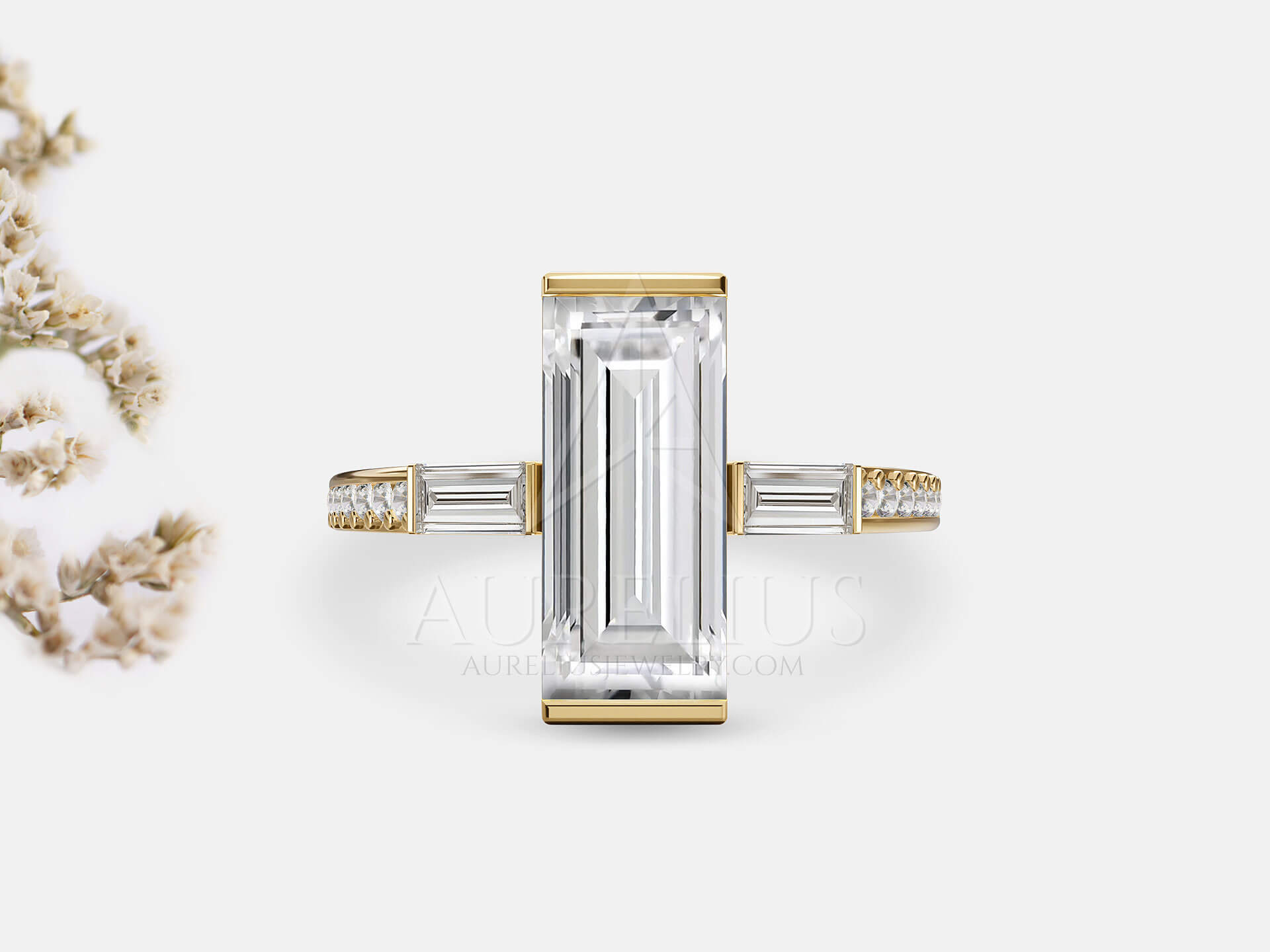 Moissanite Baguette Engagement Ring - Mona