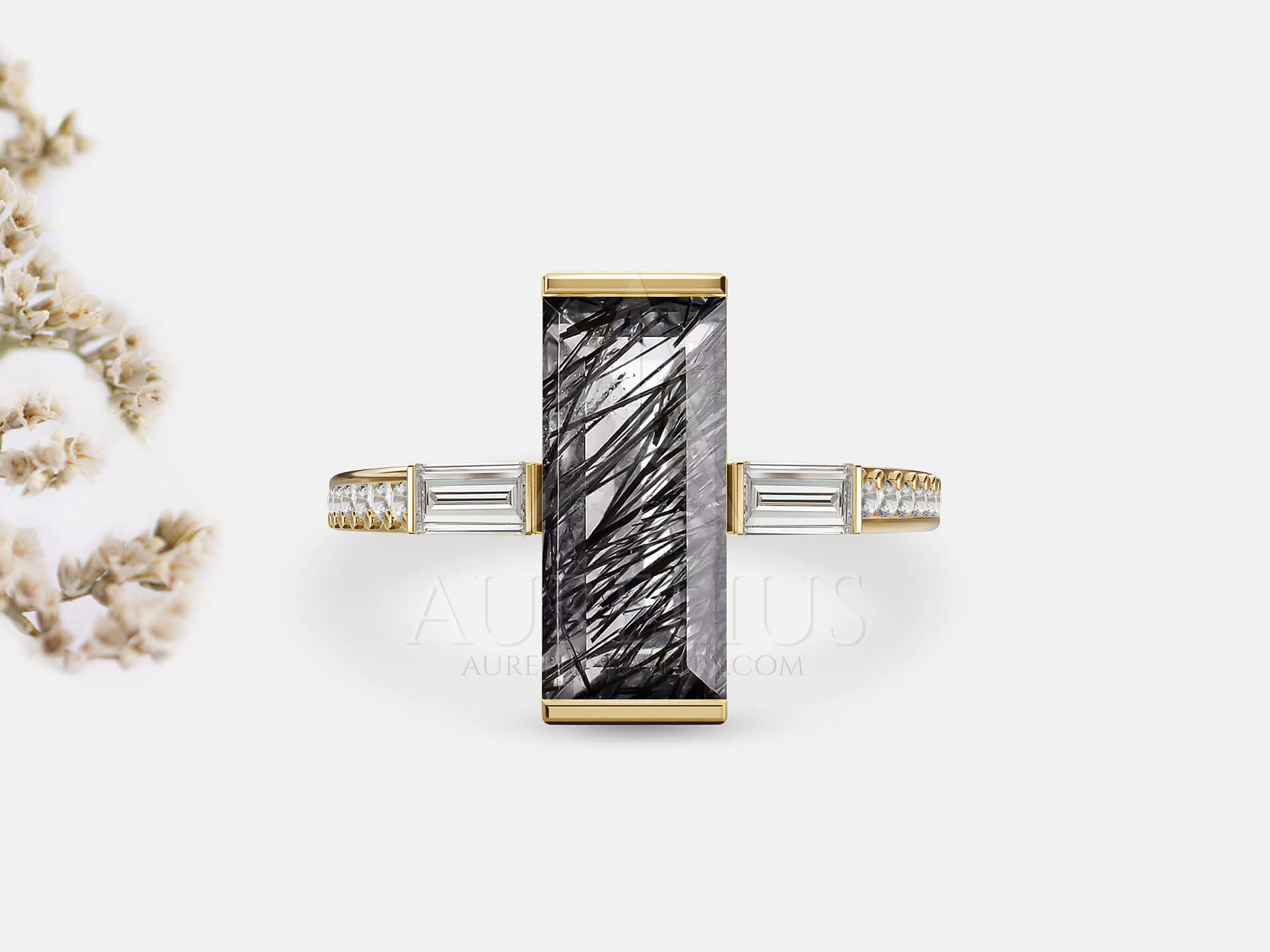 Baguette Rutilated Quartz Engagement Ring - Brielle