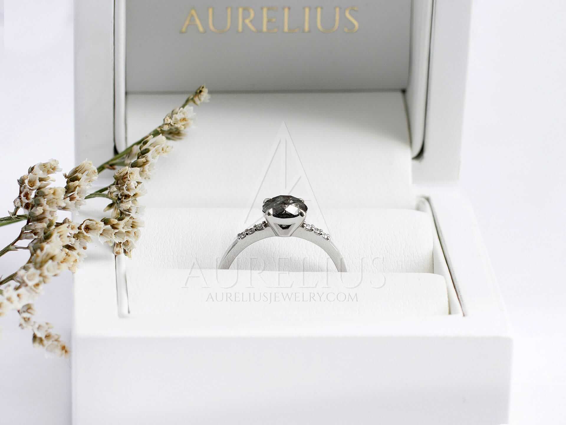 Round Engagement Ring with Salt and Pepper Diamond - Annabelle - Image 6