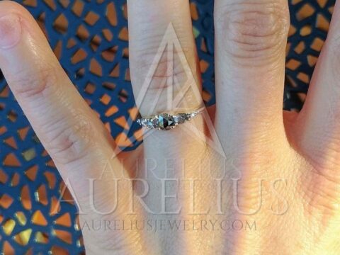 Rose Cut Salt and Pepper Diamond Cluster Engagement Ring