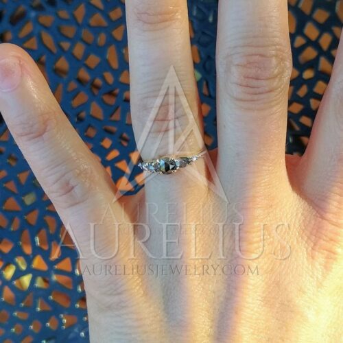 Rose Cut Salt and Pepper Diamond Cluster Engagement Ring photo review
