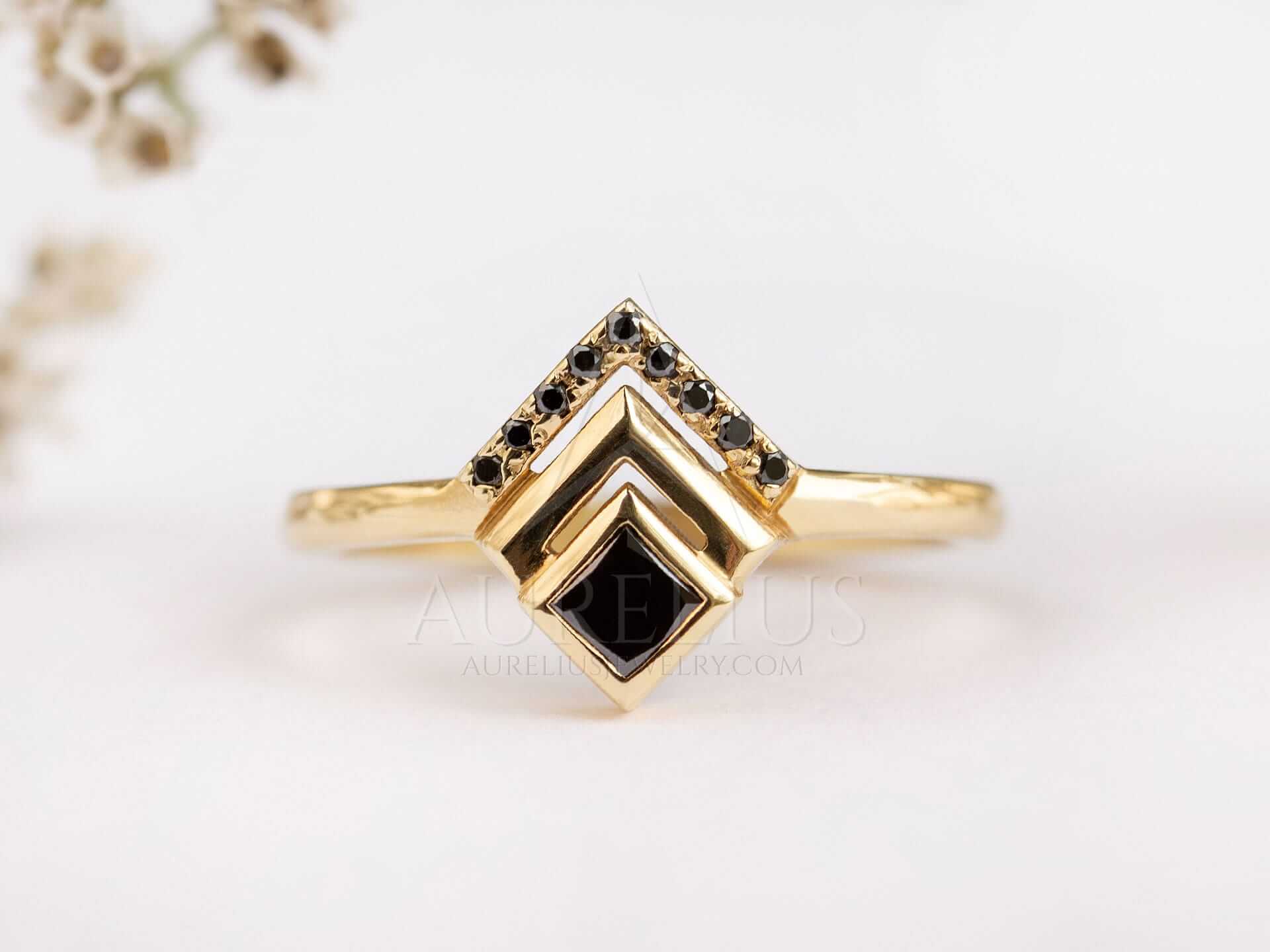 Black Diamond Engagement Ring Princess Cut - Selina