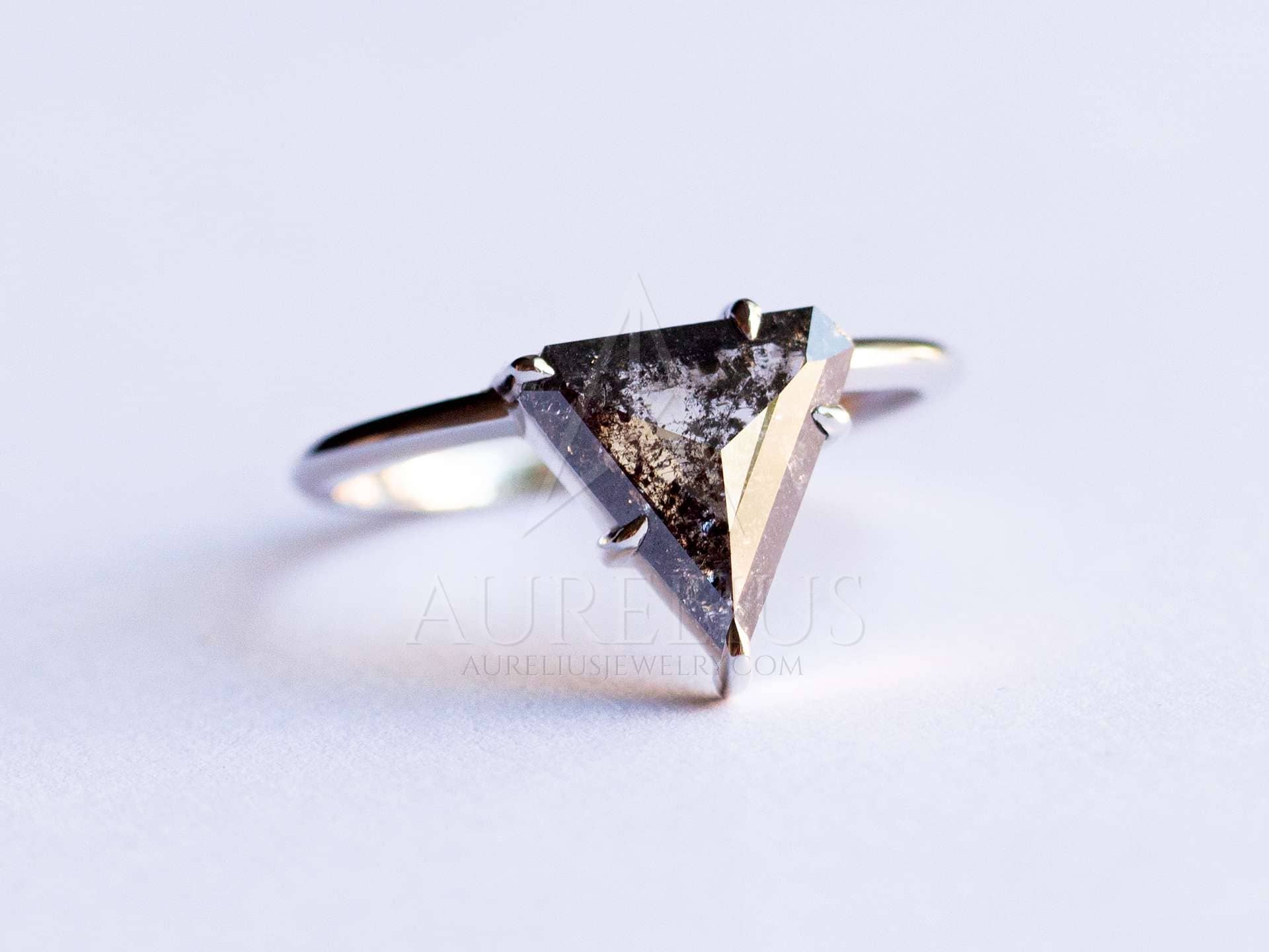Black Triangle Salt and Pepper Diamond Engagement Ring - Aurelius Jewelry