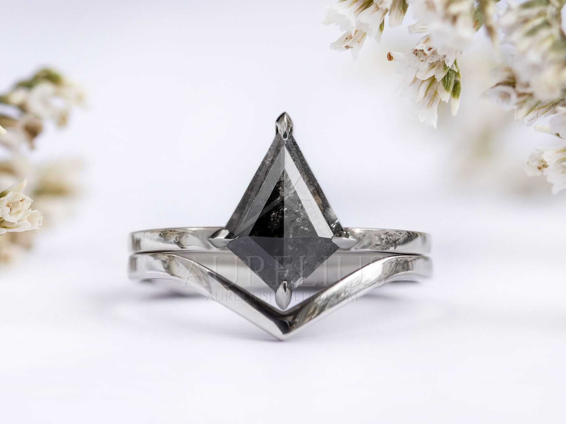 Kite Diamond Solitaire Engagement Ring with Wedding Band - Griselda