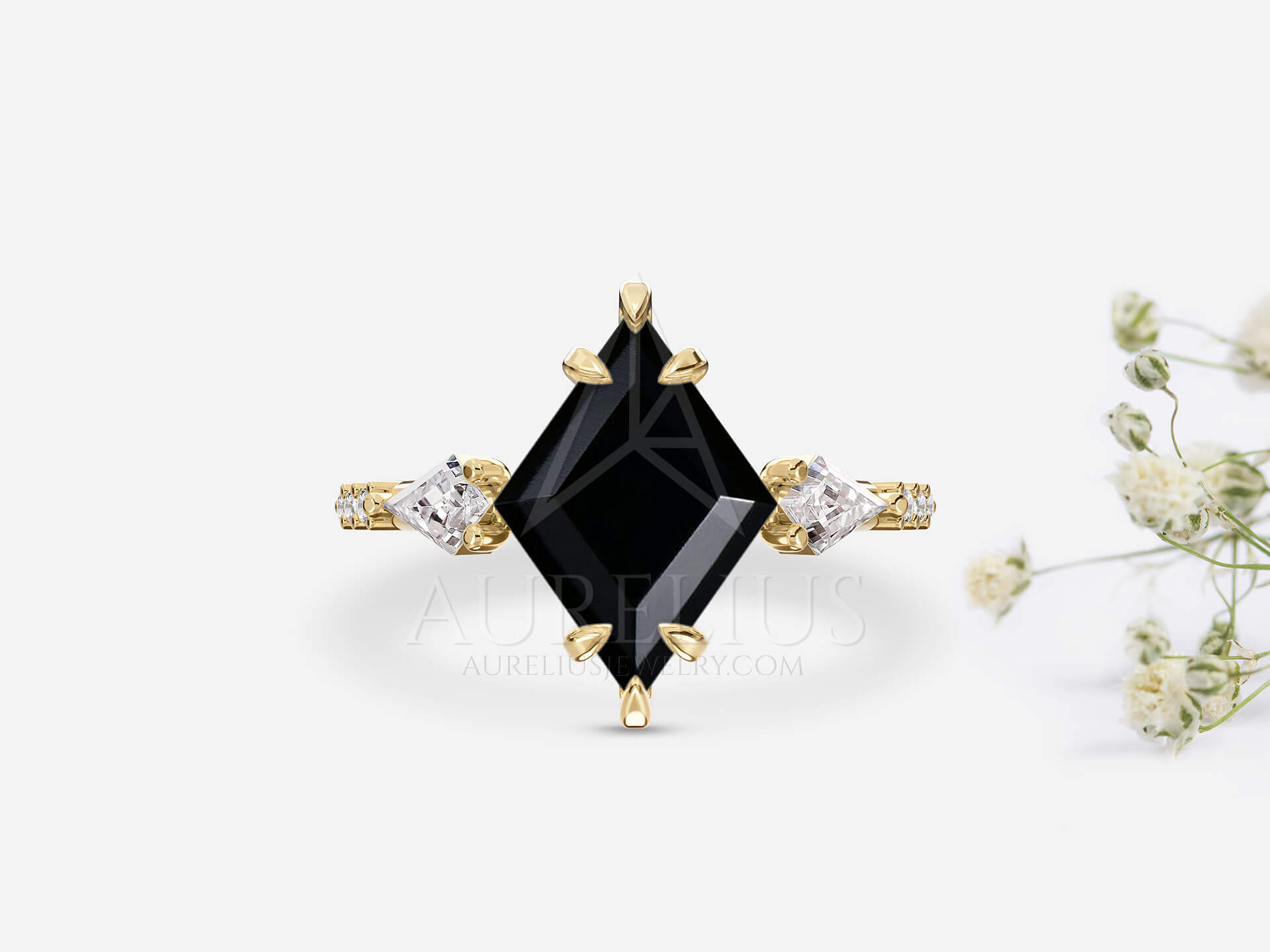 Lozenge Black Onyx Engagement Ring - Nora