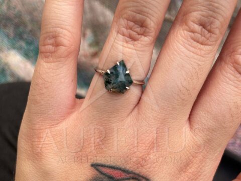 Veronica Shield Moss Agate Engagement Ring