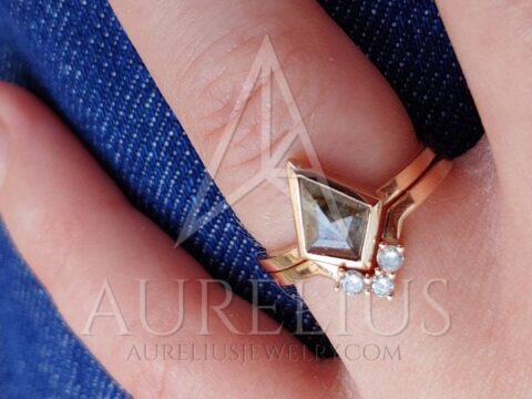 Geometric Kite Brown Salt and Pepper Diamond Wedding Ring Set