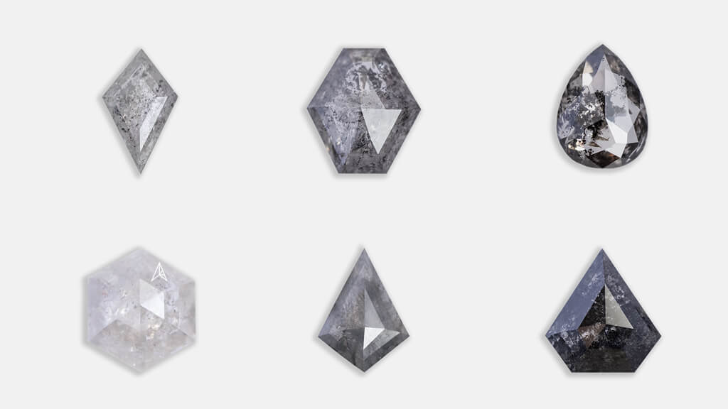examples of different colors of salt and pepper diamonds