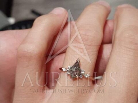 Dark Kite Salt and Pepper Diamond Engagement Ring with Marquise Cut Accent Diamonds