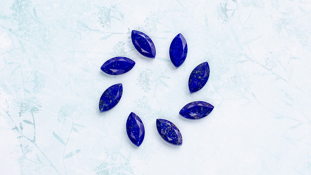 a set of marquise lapis lazuli gemstones in a circle