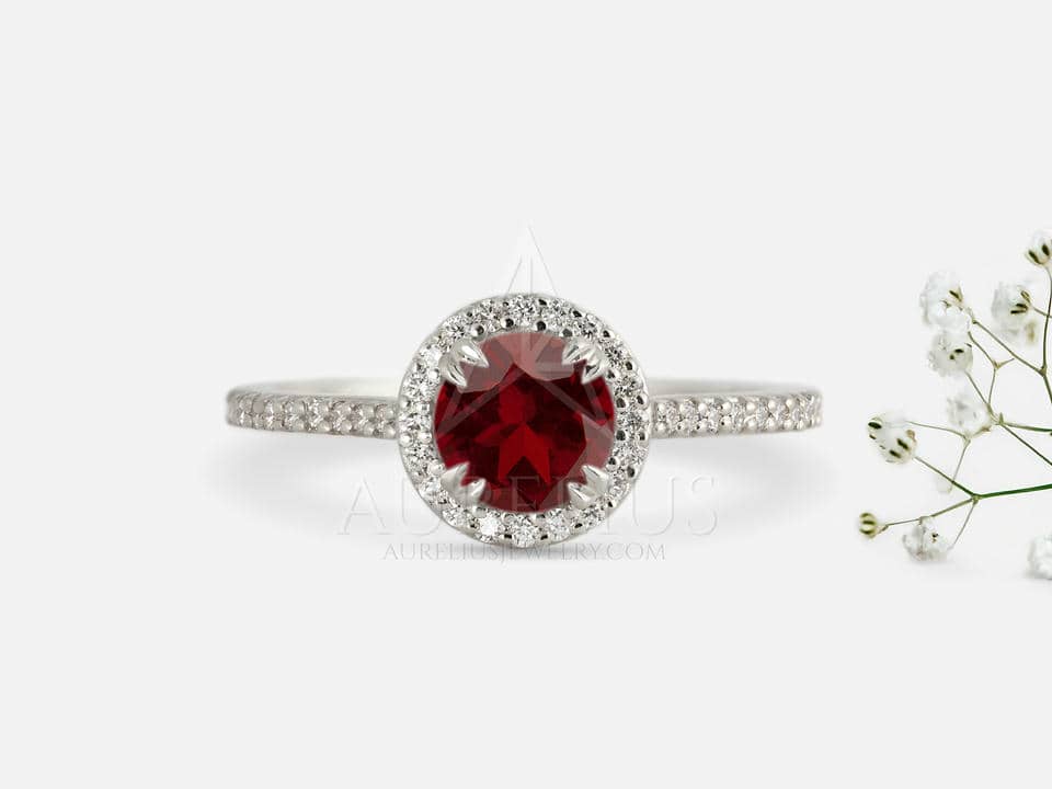 Garnet Halo Engagement Ring - Gabriela