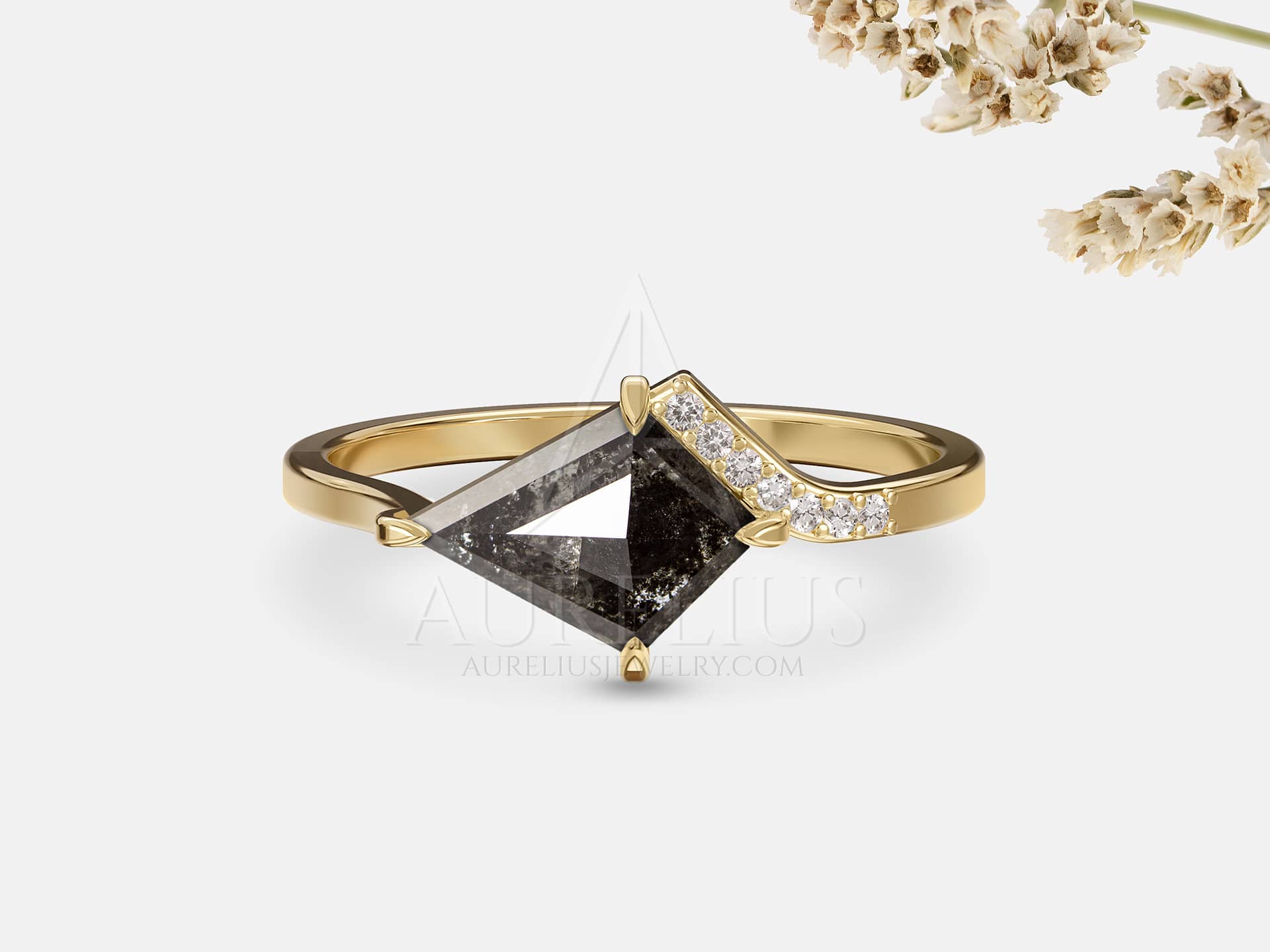 Kite Salt and Pepper Diamond East West Engagement Ring - Rhiannon