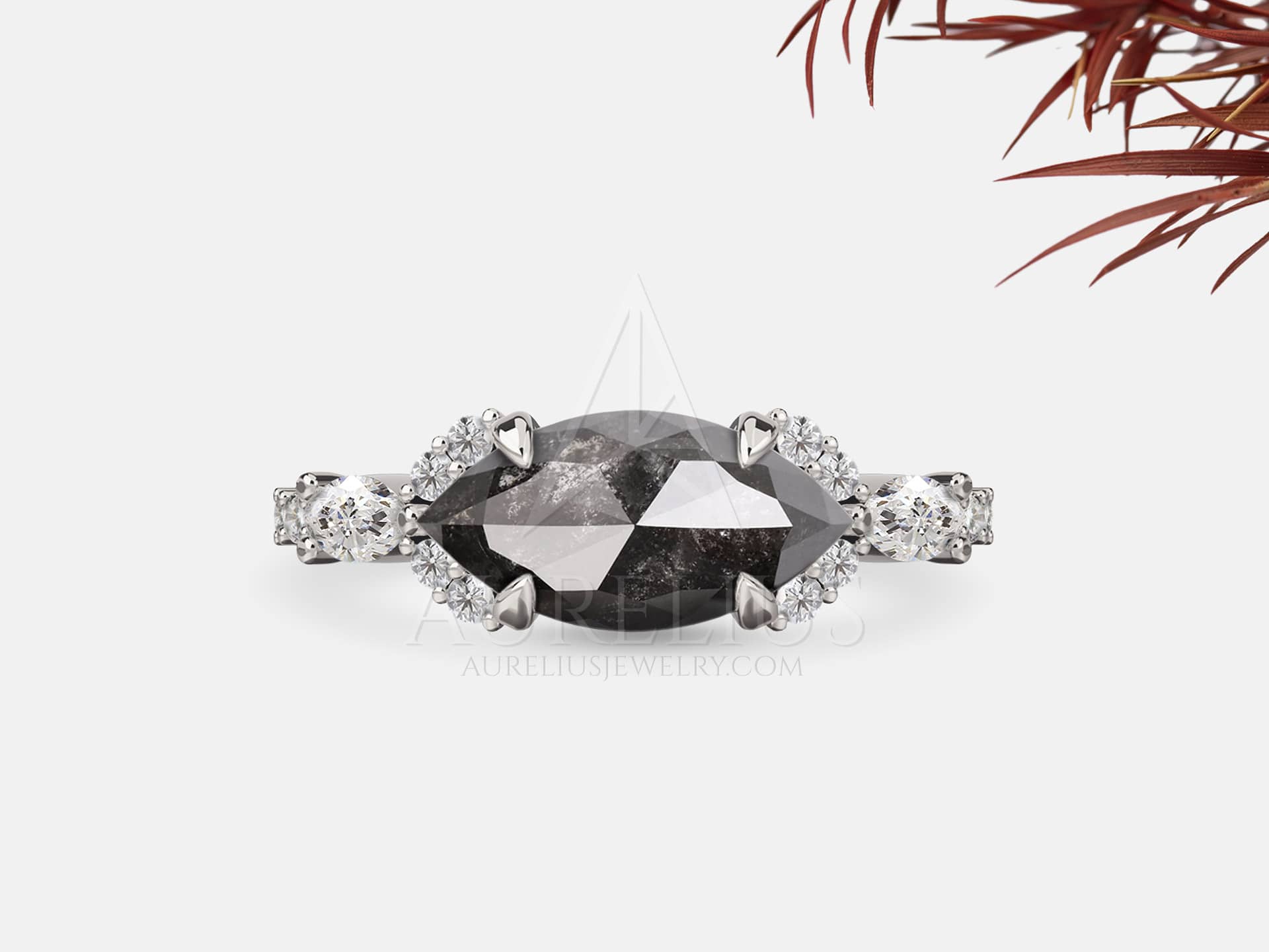 East West Engagement Ring with Marquise Diamonds - Xina