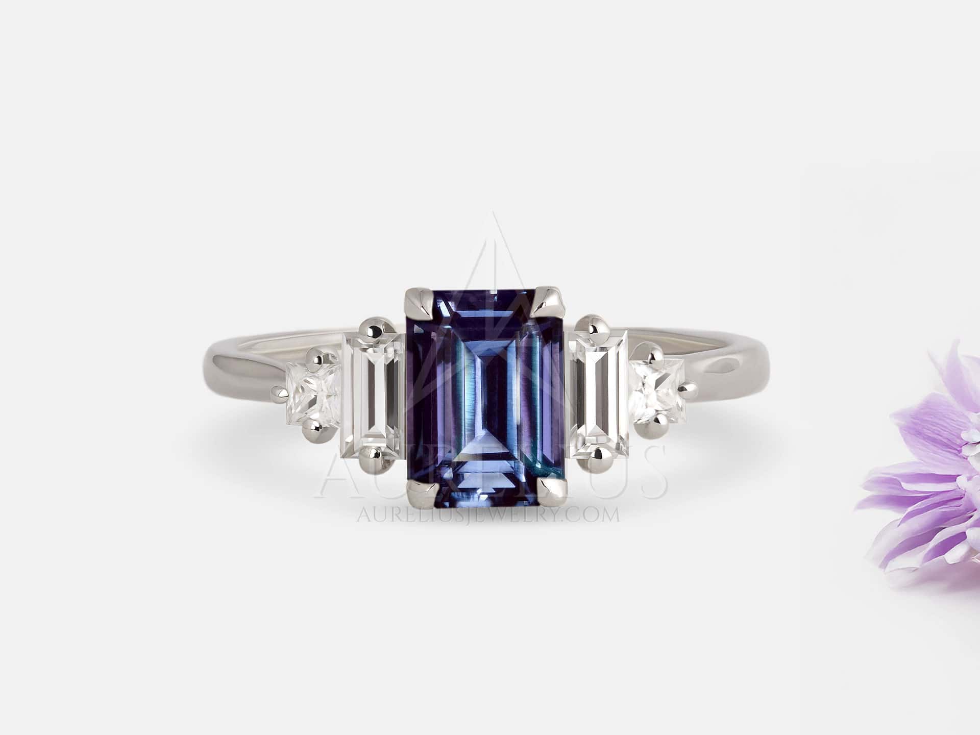 Alexandrite Art Deco Engagement Ring - Alessia