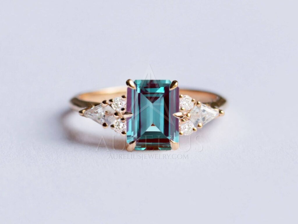 Emerald Cut Alexandrite Rose Gold Ring - Aurelius Jewelry