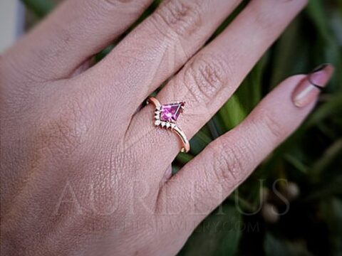 Kite Pink Tourmaline and Diamond Engagement Ring