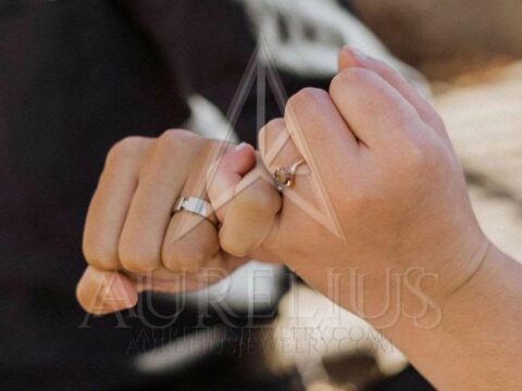 Bague de mariage en forme de V en Quartz Rutile noir hexagone et Diamants