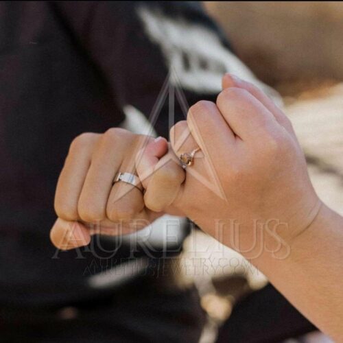 V-Shaped Hexagon Black Rutilated Quartz and Diamond Bridal Ring Set photo review