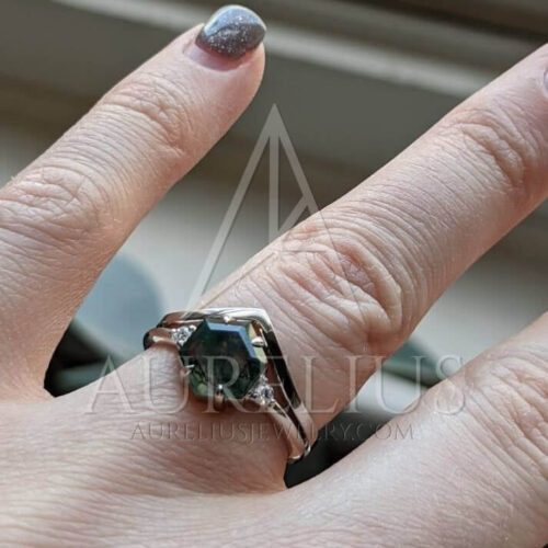 Verona Hexagon Moss Agate and Diamond Ring Set photo review