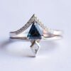 escudo azul zafiro conjunto de anillos de compromiso