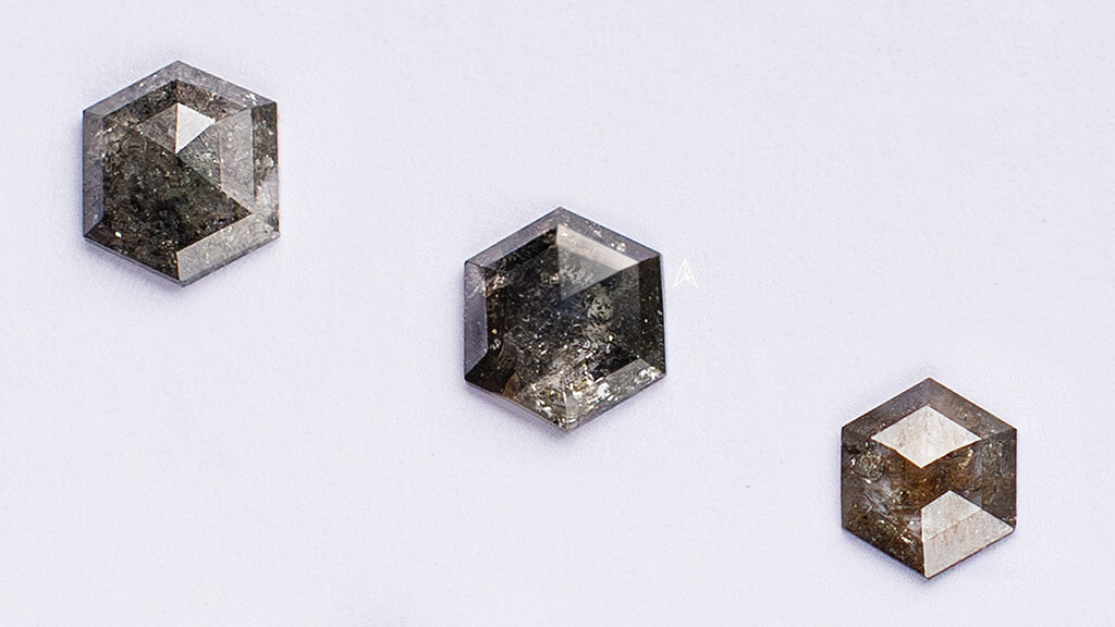 three examples of hexagon salt and pepper diamonds