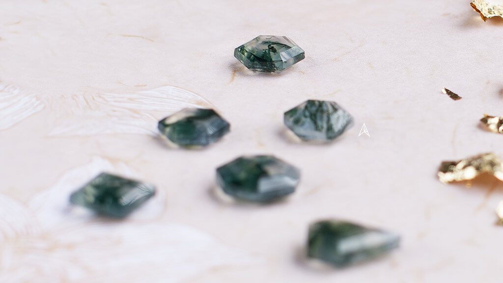 polished and cut agate gemstones in various shapes