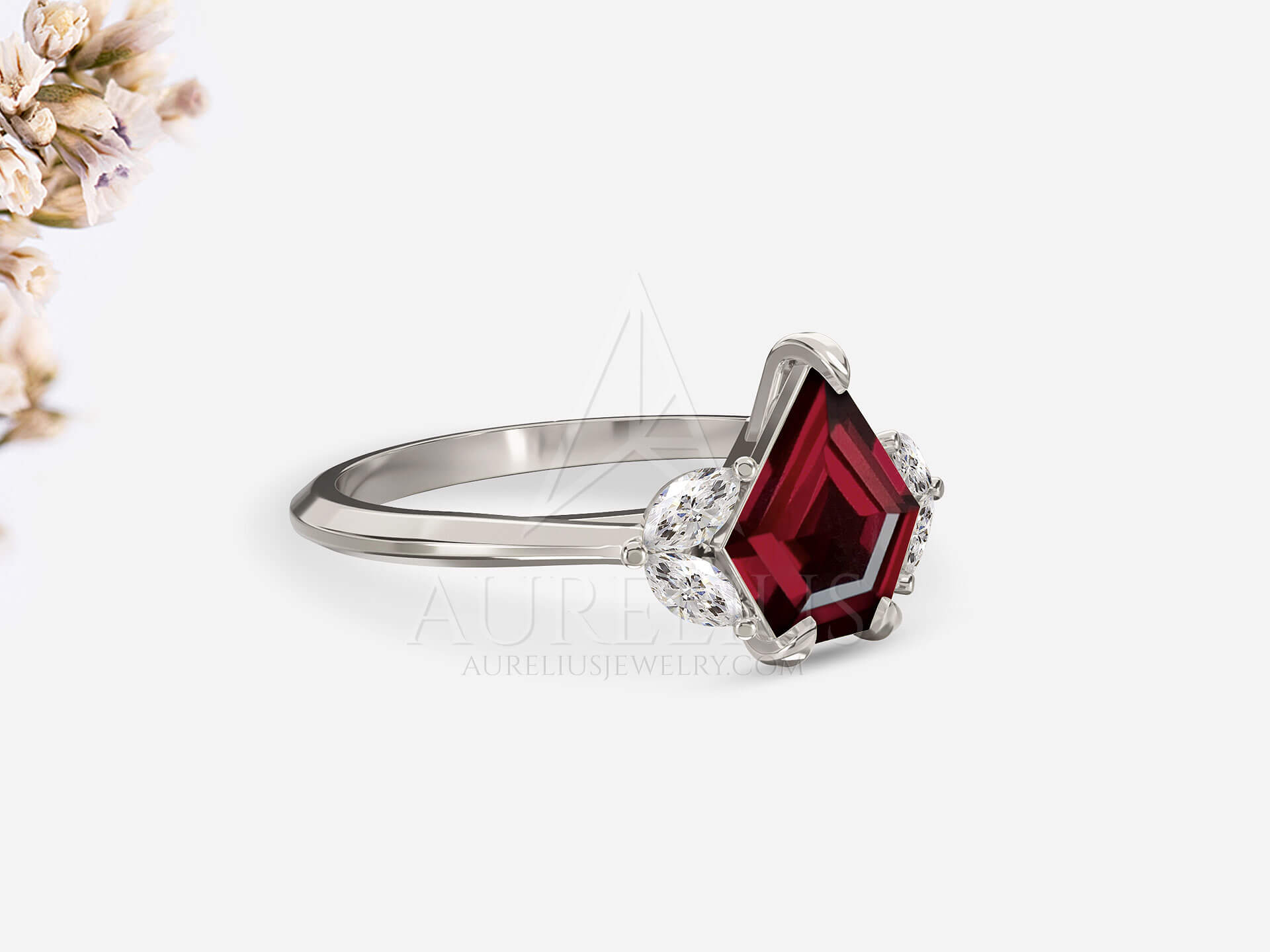 Shield Cut Garnet Engagement Ring - Guinevere - Image 4