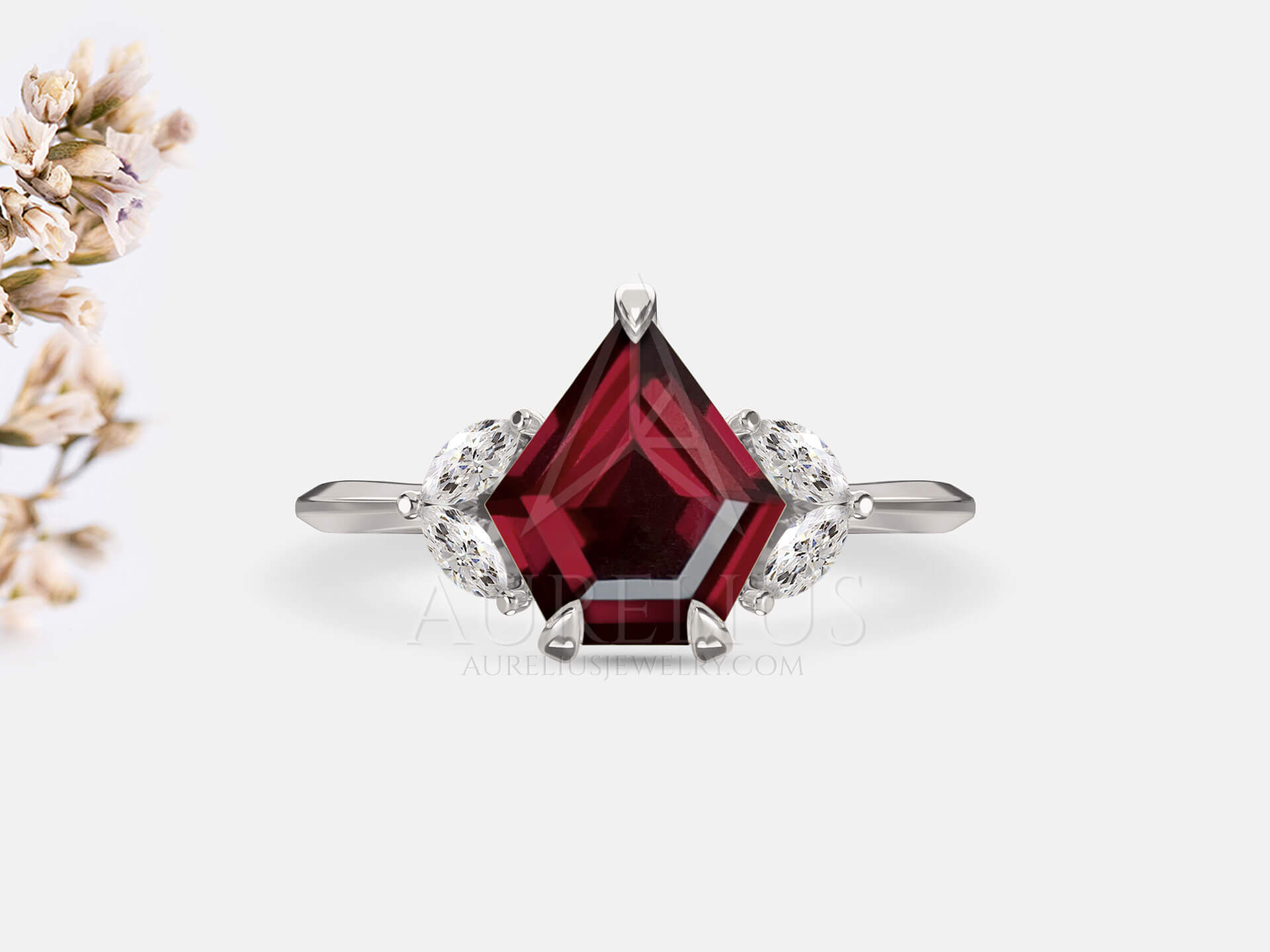 Shield Cut Garnet Engagement Ring - Guinevere