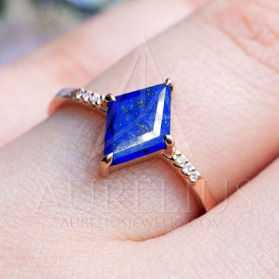 minimal geometric kite lapis lazuli rings