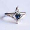 geometrický modrý safír diamant prsten sada
